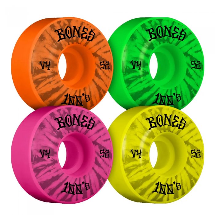 Set 4 roti skateboard Bones 100 Party Pack No.5 Assorted V4 Wide 53mm