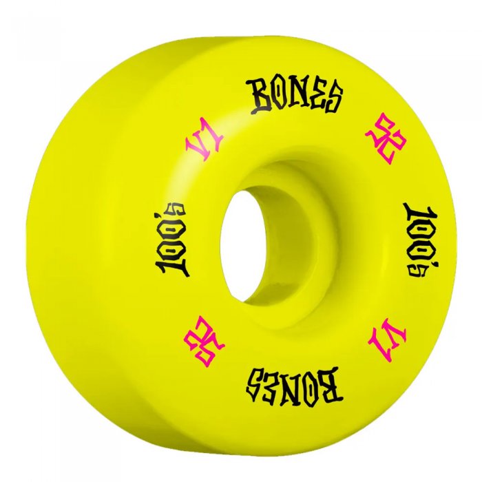 Set 4 roti skateboard Bones 100 Yellow V1 Standard 53mm