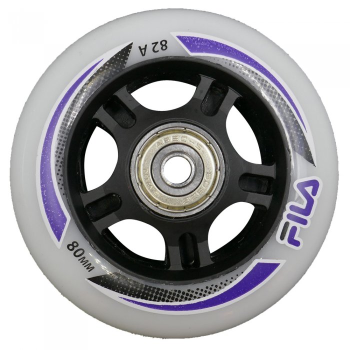 Set 8 Roti Fila negre 80mm duritate 82a White/Violet cu rulmenti Abec 5