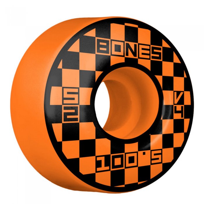 Set 4 roti Skateboard Bones 100s Block Party 52mm Orange V4 Wide