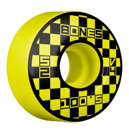 Set 4 roti Skateboard Bones 100s Block Party 52mm Yellow V4 Wide