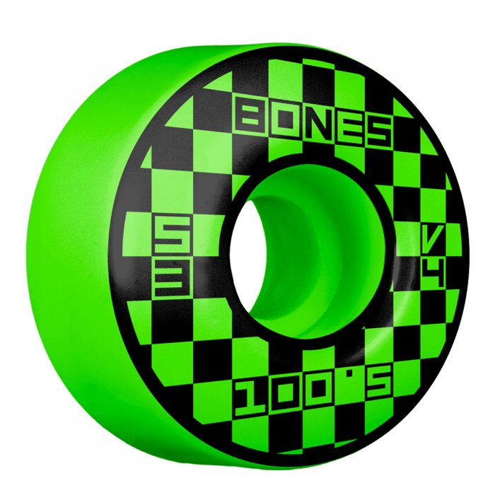 Set 4 roti Skateboard Bones 100s Block Party 53mm Green V4 Wide