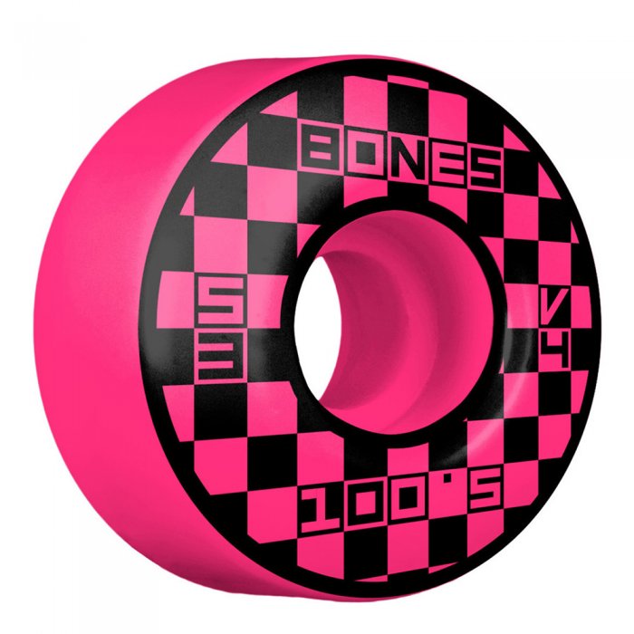 Set 4 roti Skateboard Bones 100s Block Party 53mm Pink V4 Wide